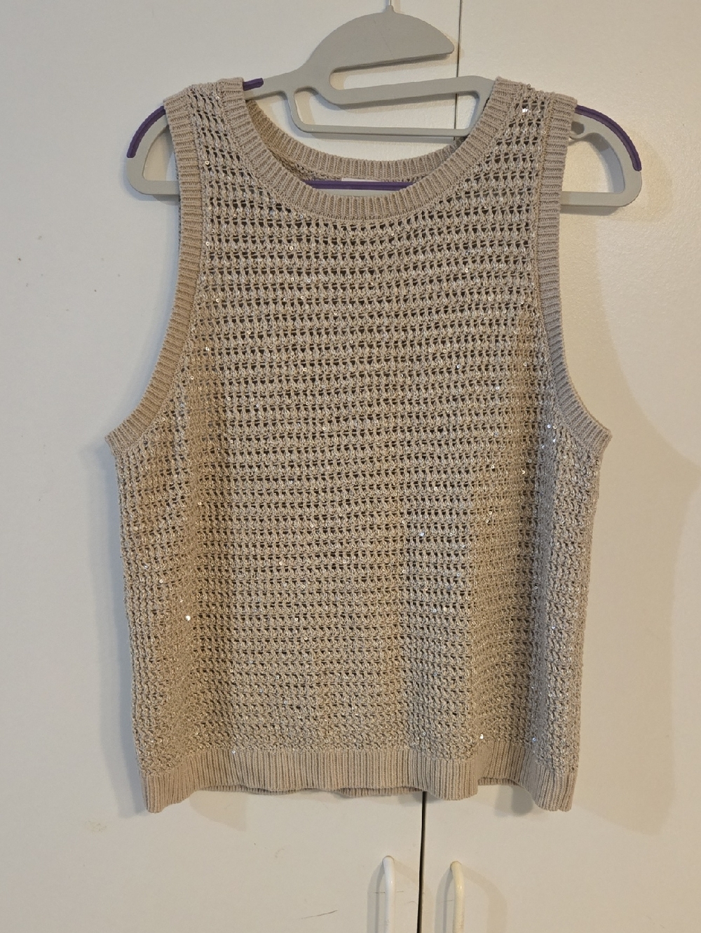 a new day Beige Crochet Knit Tank Top